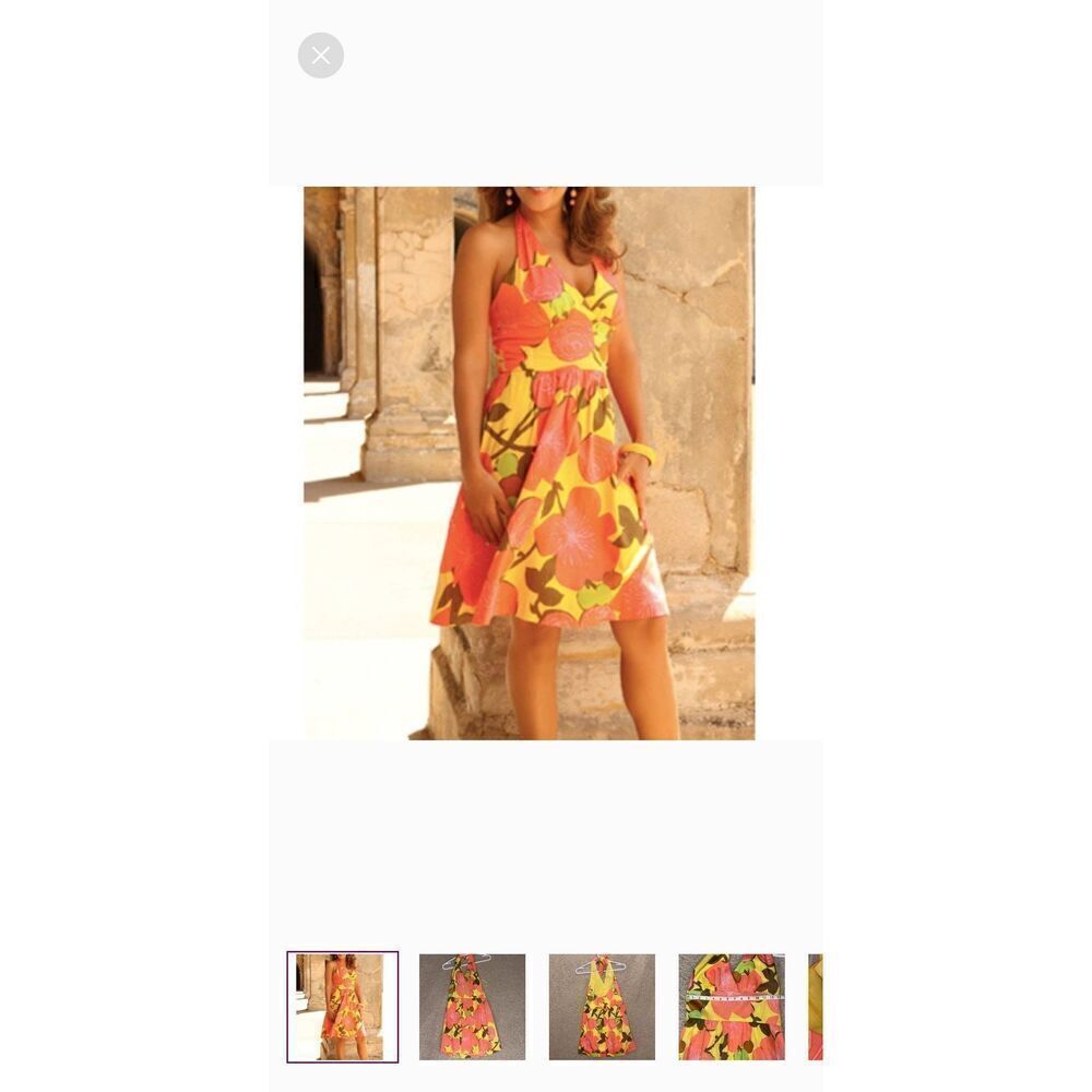 Trina Turk retro style yellow/orange halter sundress, Pre-owned, sz.4
